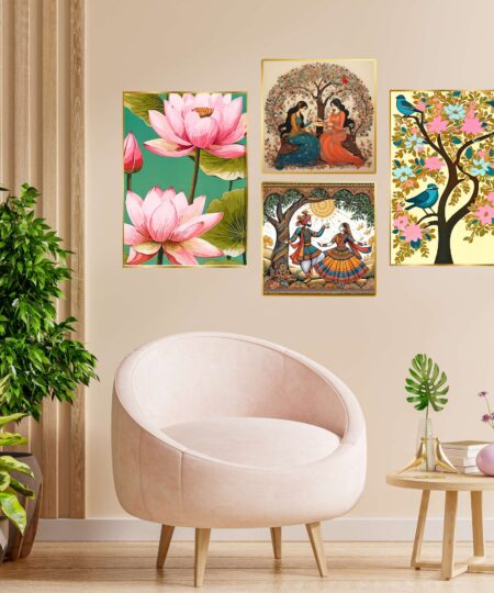Set of Four Wall Paintings for Wall Dacoration Golden Framed Wall Paintings for Living Room & Bedroom Wall Art for Home Decoration & Office Wall Décor (13x10 inch CH-GD4-11)