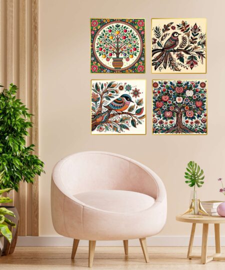 Set of Four Wall Paintings for Wall Dacoration Golden Framed Wall Paintings for Living Room & Bedroom Wall Art for Home Decoration & Office Wall Décor (13x10 inch CH-GD4-7)