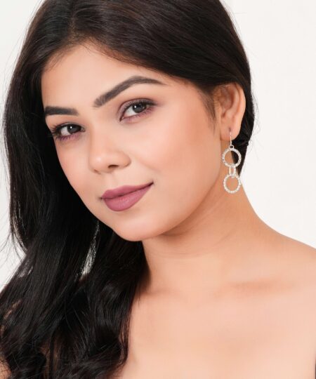 Women's Silver Circle Long Three Rhinestone Unique Western Earrings for Women Party Wear