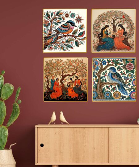 Set of Four Wall Paintings for Wall Dacoration Golden Framed Wall Paintings for Living Room & Bedroom Wall Art for Home Decoration & Office Wall Décor (13x10 inch CH-GD4-8)