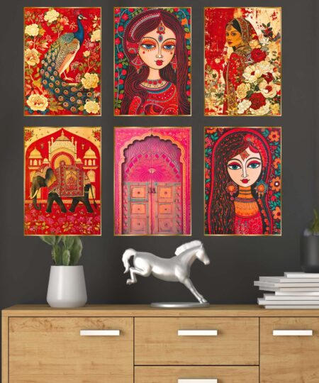 Set of Six Wall Paintings for Wall Dacoration Golden Framed Wall Paintings for Living Room & Bedroom Wall Art for Home Decoration & Office Wall Décor (17x13 inch CH-GD6-5)